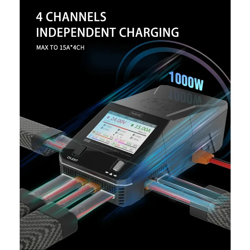 NEW ToolkitRC Q6AC Charger AC 400W/DC 1000W 4CH Output Built-in 65W USB A/TYPEC Output ,LiPo, 1-6S，NiMH 1-16S,PB 1-10S Charger