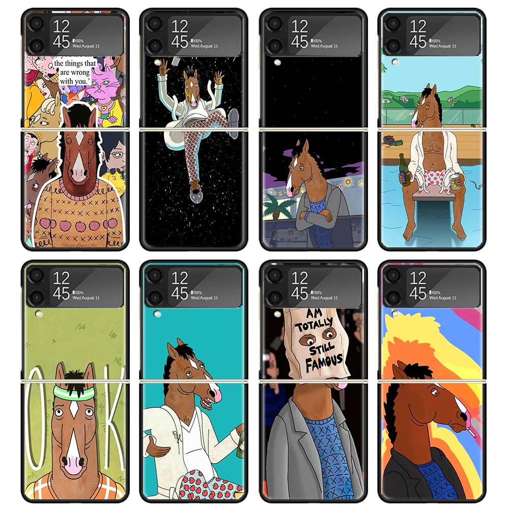 Cartoon B-BoJack Horsemans Case For Samsung Galaxy Z Flip 4 5 3 z Flip5 Flip4 5G Hard Phone Cover Flip3 Split Folding Black Plas