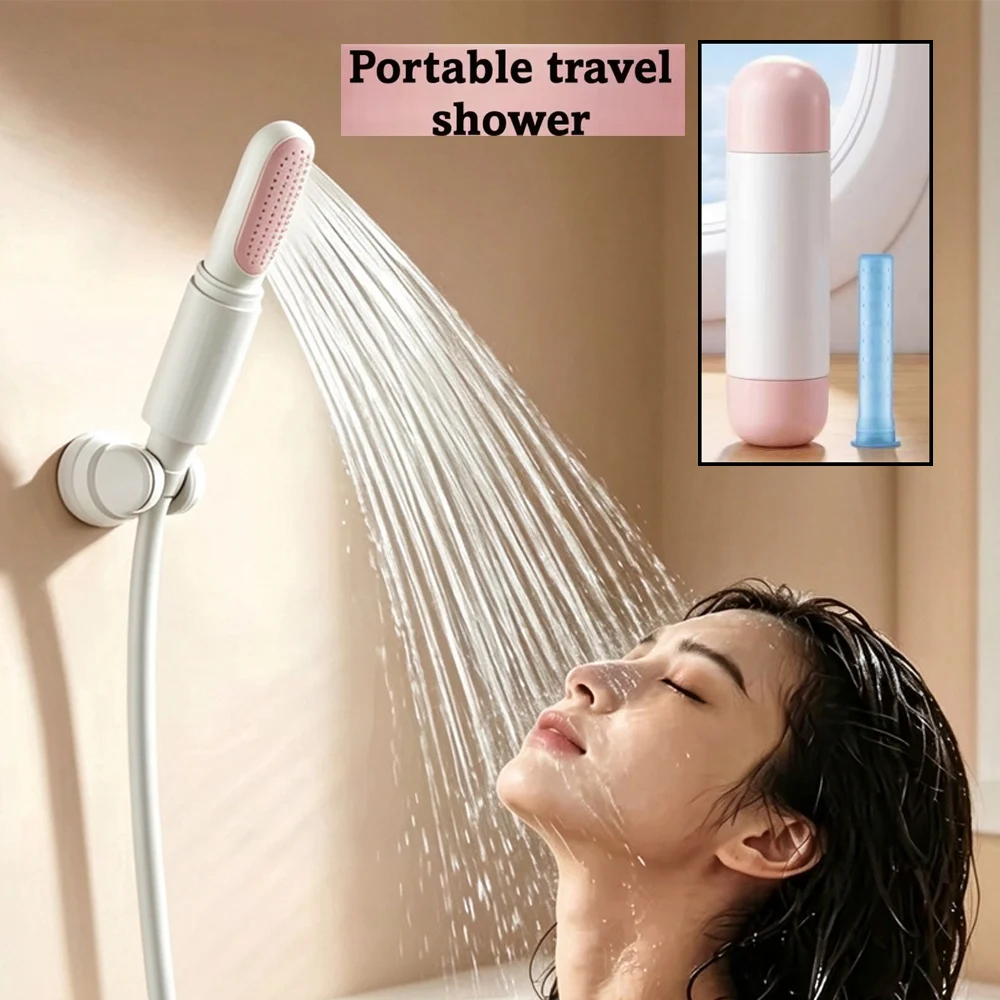Filtered Travel Shower Head High Pressure Boosting Universal Shower Nozzle Portable Telescopic Shower Head for Trip Hotel RV