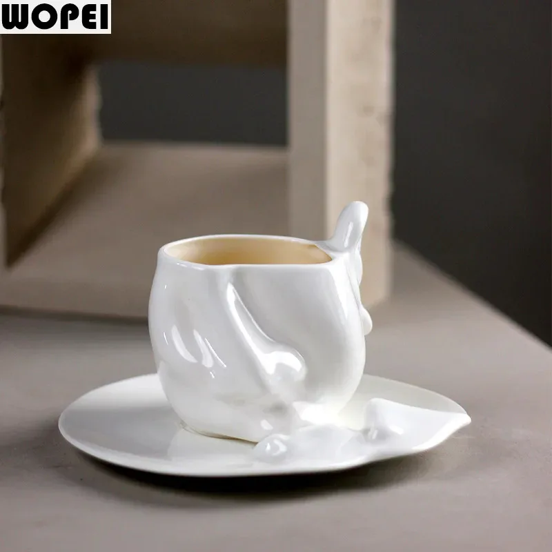 Bone Porcelain Kissing Mug and Dish Set Afternoon Tea Coffee Cup Creative Latte Cup Milk Cup Beverage Mug Home Water Cups Teacup