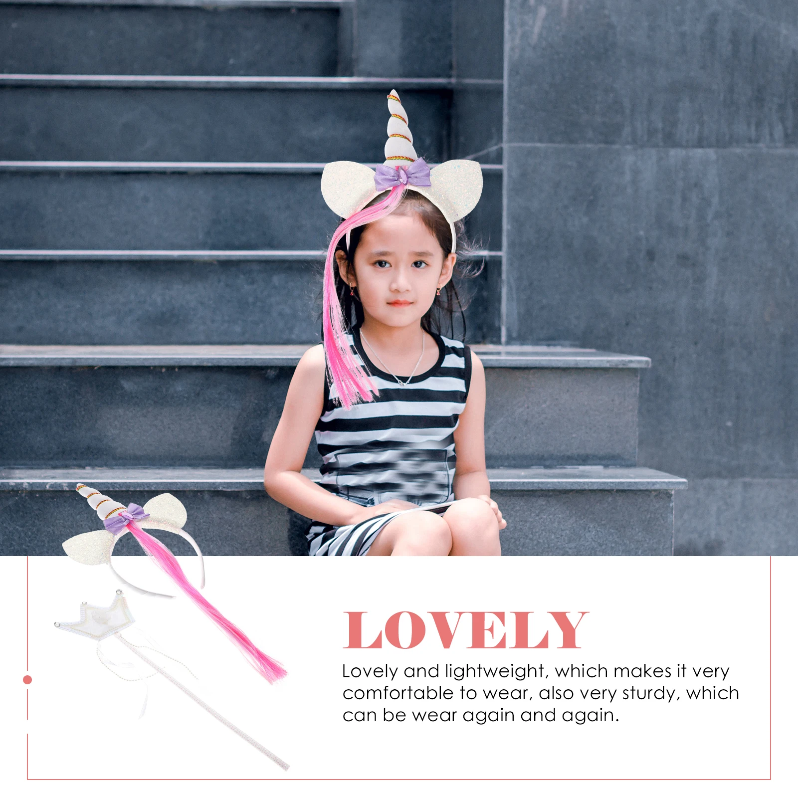 

1Set Unicorn Hairband Lovely Girls Accessory Reusable Costume Wand Delicate Fairy Headband Birthday Party Gift