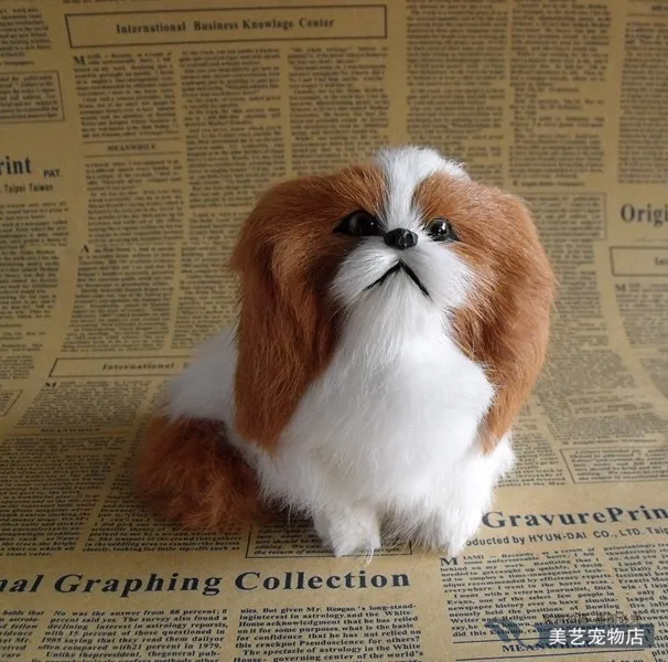 lovely Pekingese dog 14x10cm furry fur dog model toy polyethylene & furs resin handicraft decoration toy gift a2360