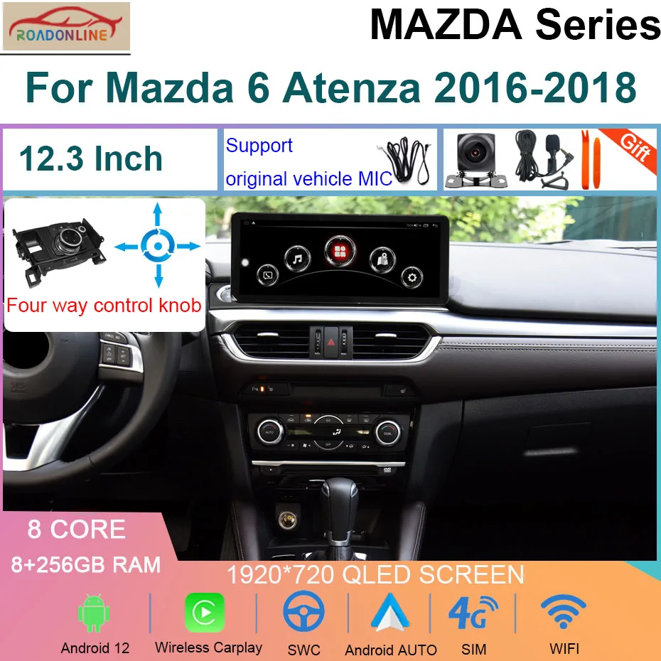 

12.3 Inch 8+256G Android 12 Car Radio For Mazda 6 Atenza 2016-2018 Multimedia Video Player Stereo Navigation GPS Navigator