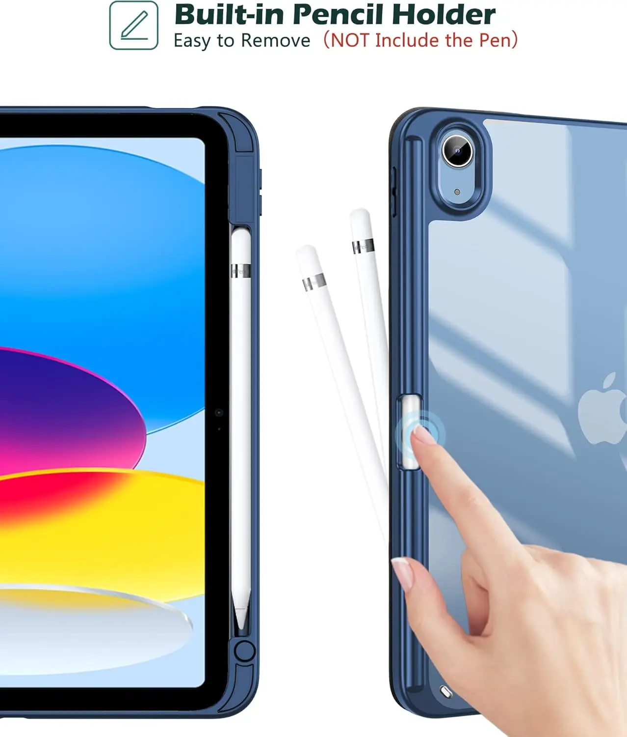 Case for iPad A16 11th/10th Generation Case with Pencil Holder, Auto Wake/Sleep, Clear Back Soft TPU Bumper