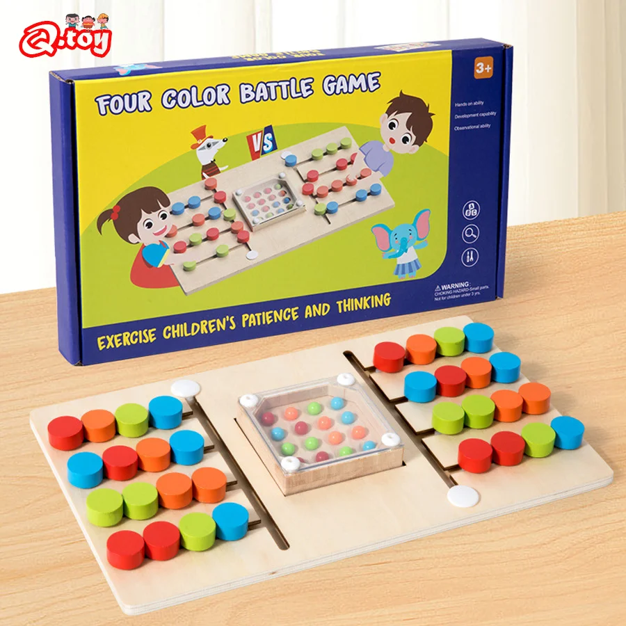 

Wooden Montessori Educational Toys Four Color Battle Game Color Shape Cognition Learning Brain Logic Thinking Develop Board Game