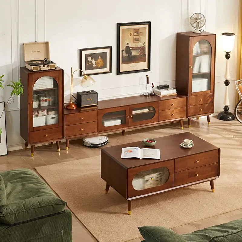 

Solid wood household wine cabinet TV cabinet wooden coffee table combination storage retro