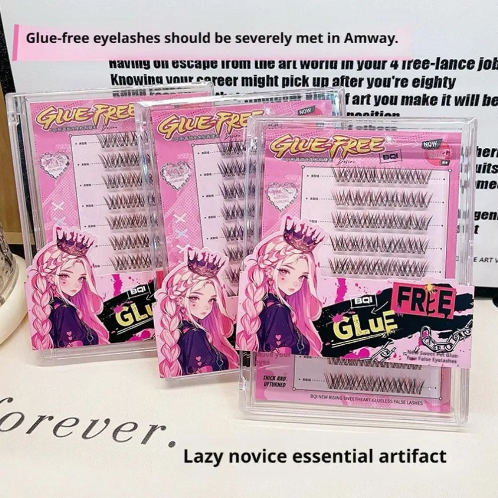 Colored False Eyelashes Glue-Free Self-adhesive Individual Clusters Natural Fluffy Curly Thick Eyelashes Reusable Makeup Tool