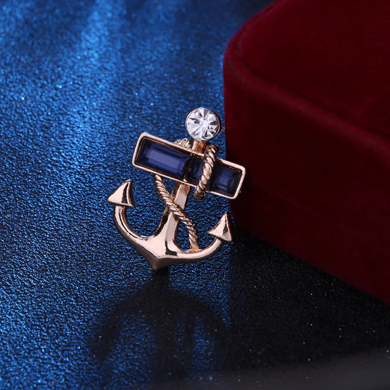 Mode Ruder Anker Broschen Revers Pin Kristall Strass männer Anzug Hemd Kragen Pins Luxulry Schmuck Abzeichen Zubehör – Detail 2