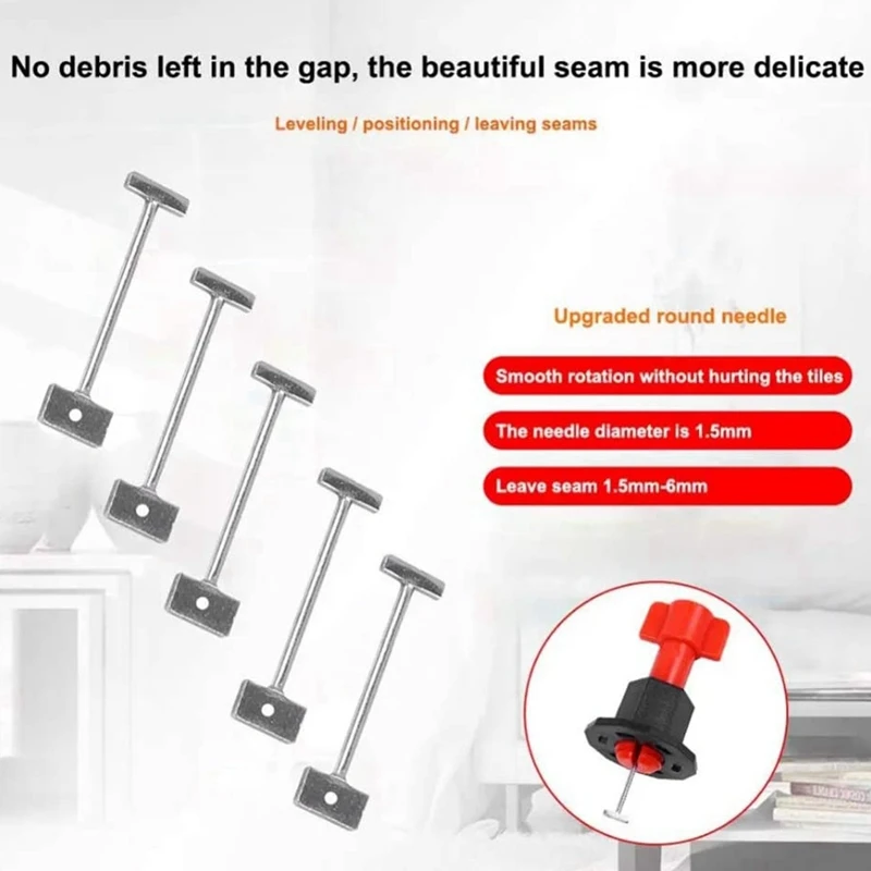 SEWS-200Pcs Tile Leveling System for Tile Laying Reusable Steel Needles Flooring Replaceable Pin Tiling Construction Tools