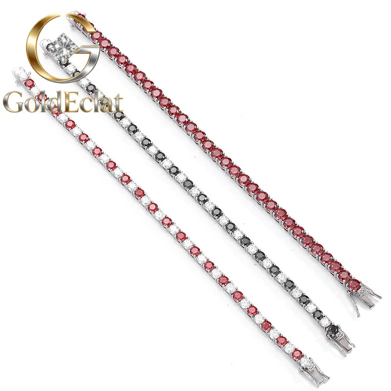

Браслет GoldEclat класса люкс из цельной платины PT950 для женщин, 3 мм, 4 мм, с гранатом, муассанитом и бриллиантами, полностью инкрустированный бриллиантами, теннисный браслет