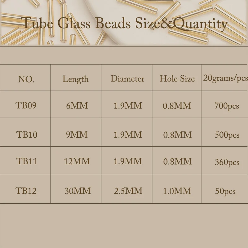 20grams Glass Tube Beads Loose Beads Gold-Color 6MM/9MM/12MM/30MM Boho Long Tube Bead DIY Clothing Accessories Beading Material