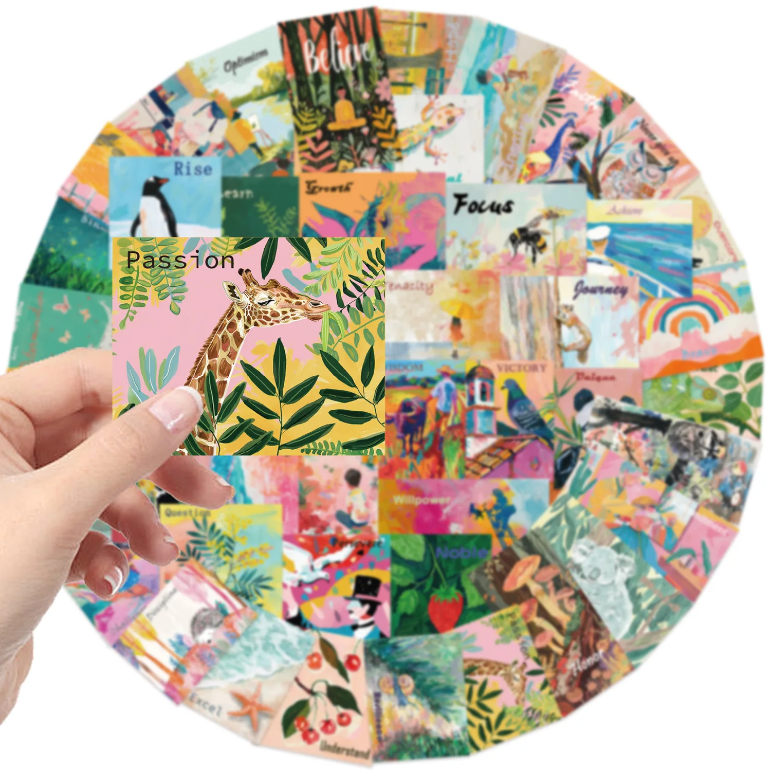 

10/30/50PCS Cartoon Motivational Watercolor Art Posters & Graffiti Decals for Water Bottle Phone Laptop Journal Stationery