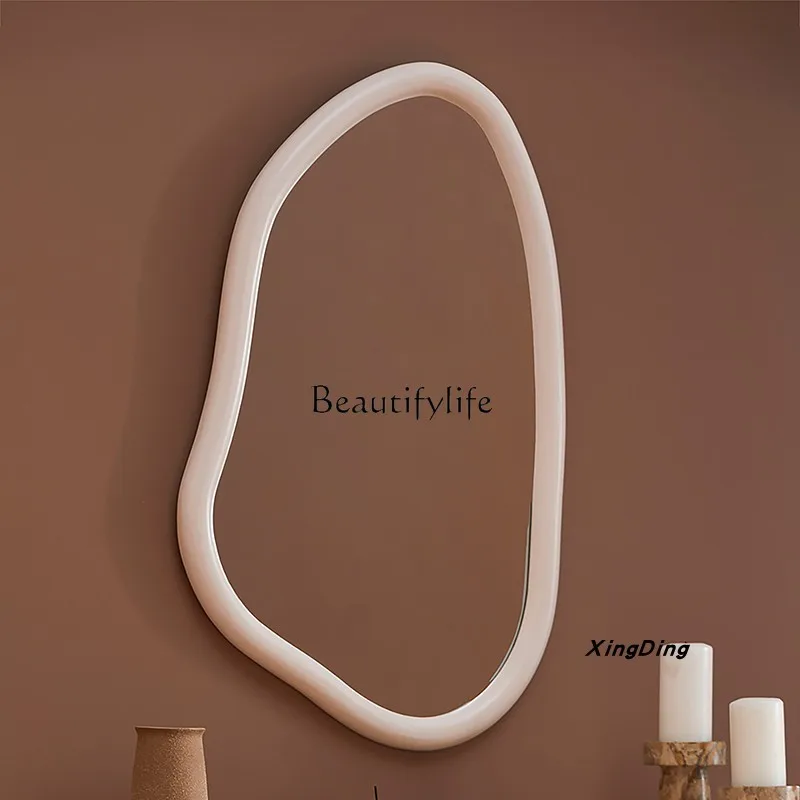 

French-style High-end Bathroom Mirror Wall-mounted Irregular American-style Living Room Cream White Decorative Mirror