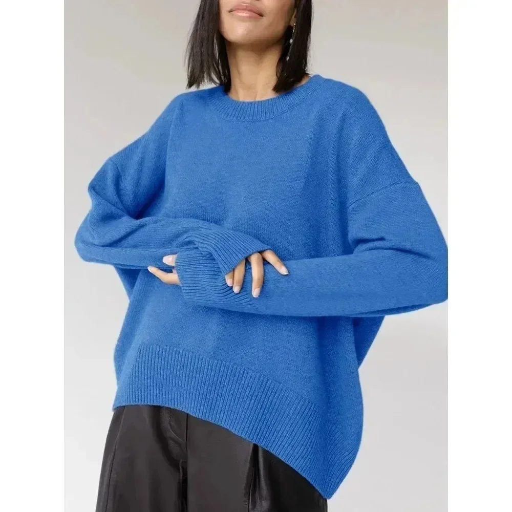 Maglioni oversize azzurri per donna 2024Maglione allentato bianco di tendenza Casual autunno inverno caldo maglione lavorato a maglia spesso