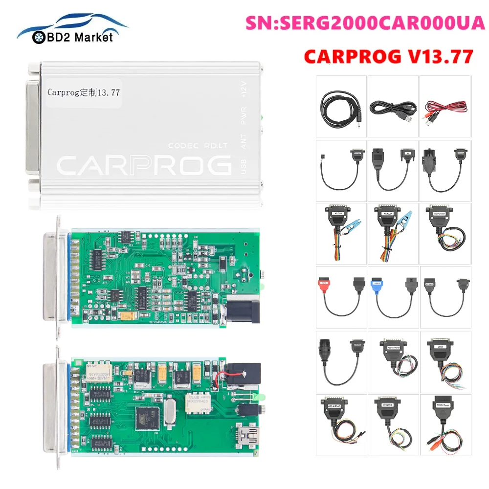 

New V13.77 Carprog Full Set 21 Adapter Car Prog Auto ECU Chip Tuning Universal Repair Tool Carprog Free Keygen Online Programmer