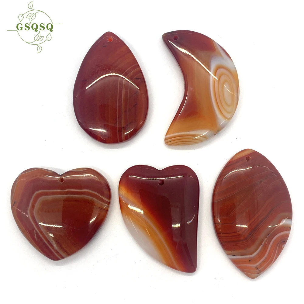 

5pcs/lot Natural Stone Red Quartz Stripe Agate Pendant Fashionable for DIY Women's Jewelry Making Necklace Handmade Accessories