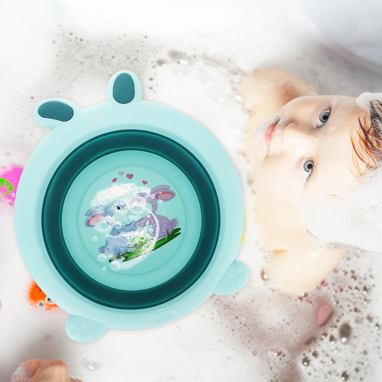 حوض غسيل الطفل القابل للطي تصميم أرنب صغير حوض محمول قابل للطي للسفر في الهواء الطلق للأطفال أداة تنظيف الوجه واليدين والقدمين