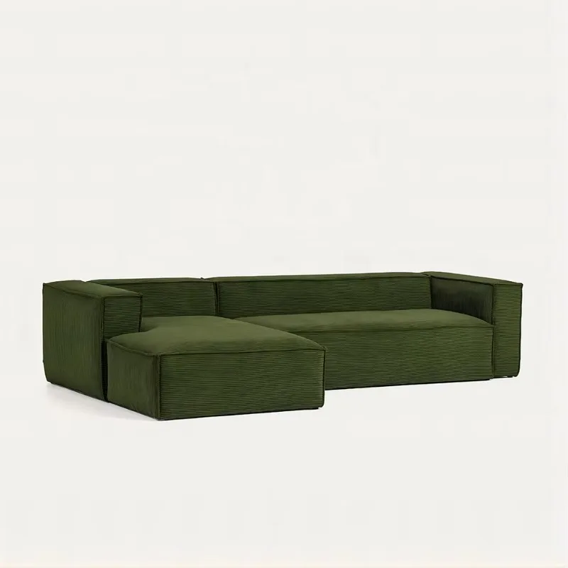 【Best-selling】Made To Order L Shaped Cord Couch With Chaise Oversized Wide Wale Deep Green Navy Brown Corduroy Modular Sofa Sect