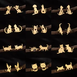 Cartoon Animal Earings Fashion Cat Stainless Steel Stud Earrings for Women Men Jewelry Small Mouse Earing Pendientes Gifts