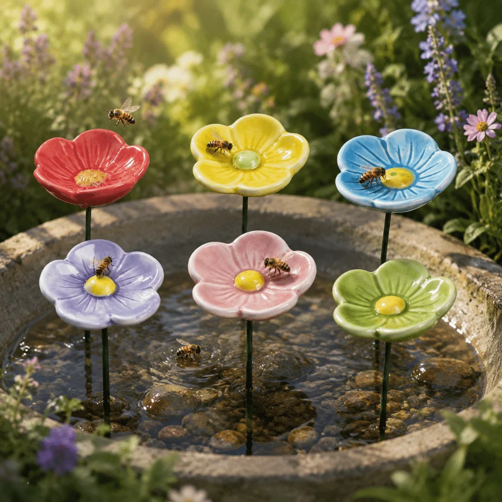 3pcs Colorful Bee Butterfly Water Dispenser Garden Decoration DIY Insect Drinking Cup Gifts Ceramic Bee Watering Station