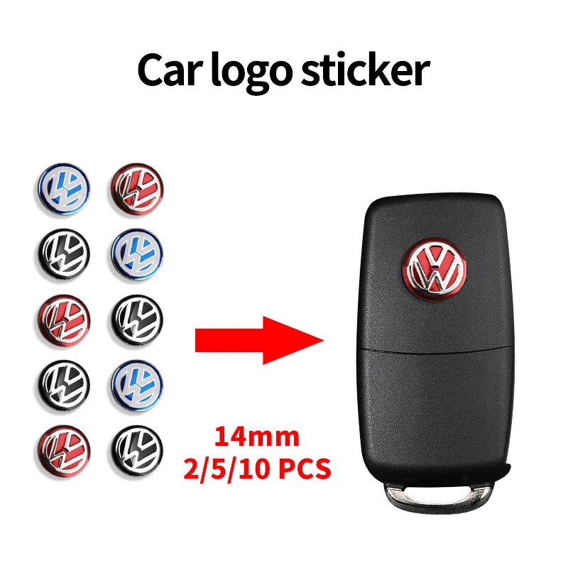 5/10Pcs 14mm Aluminium Metal Car Styling Remote Key Stickers For Volkswagen GTI R-Line R Polo Golf Passat Scirocco Jetta Tiguan