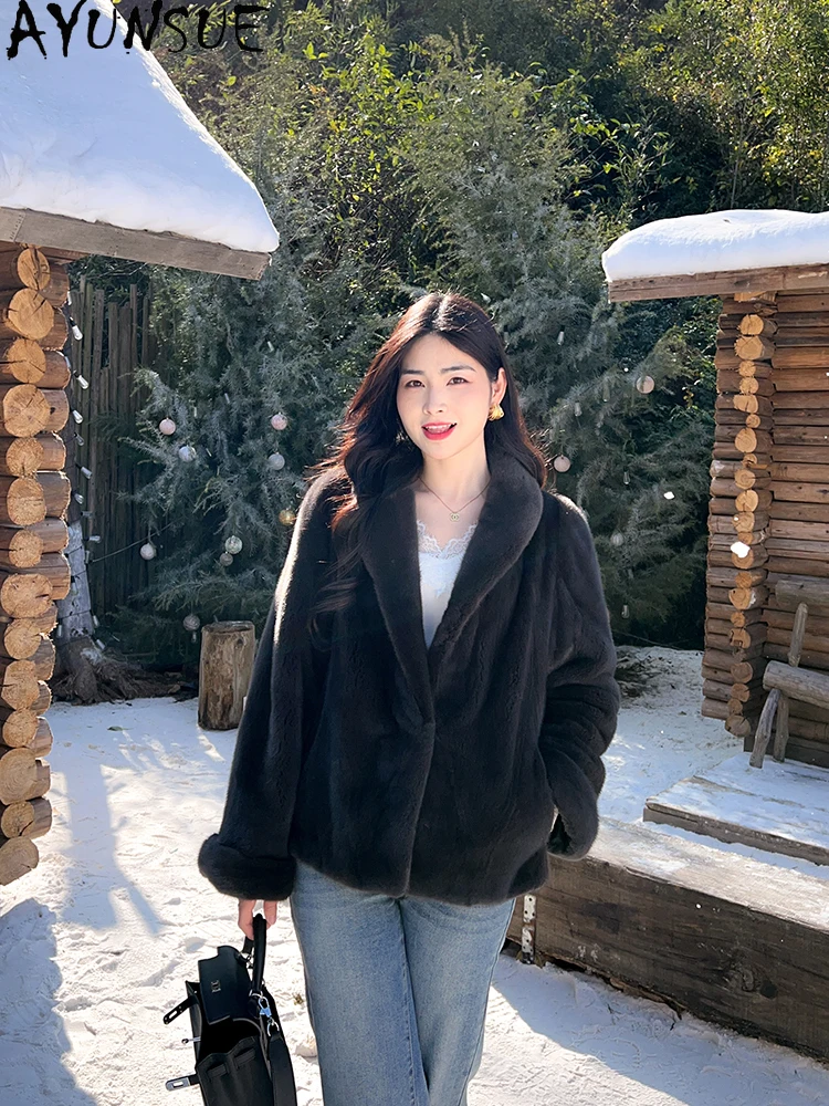 

AYUNSUE натуральная бархатная норковая куртка женская 2025 модные цельные норковые куртки для женской одежды высокое качество новый Abrigo Mujer