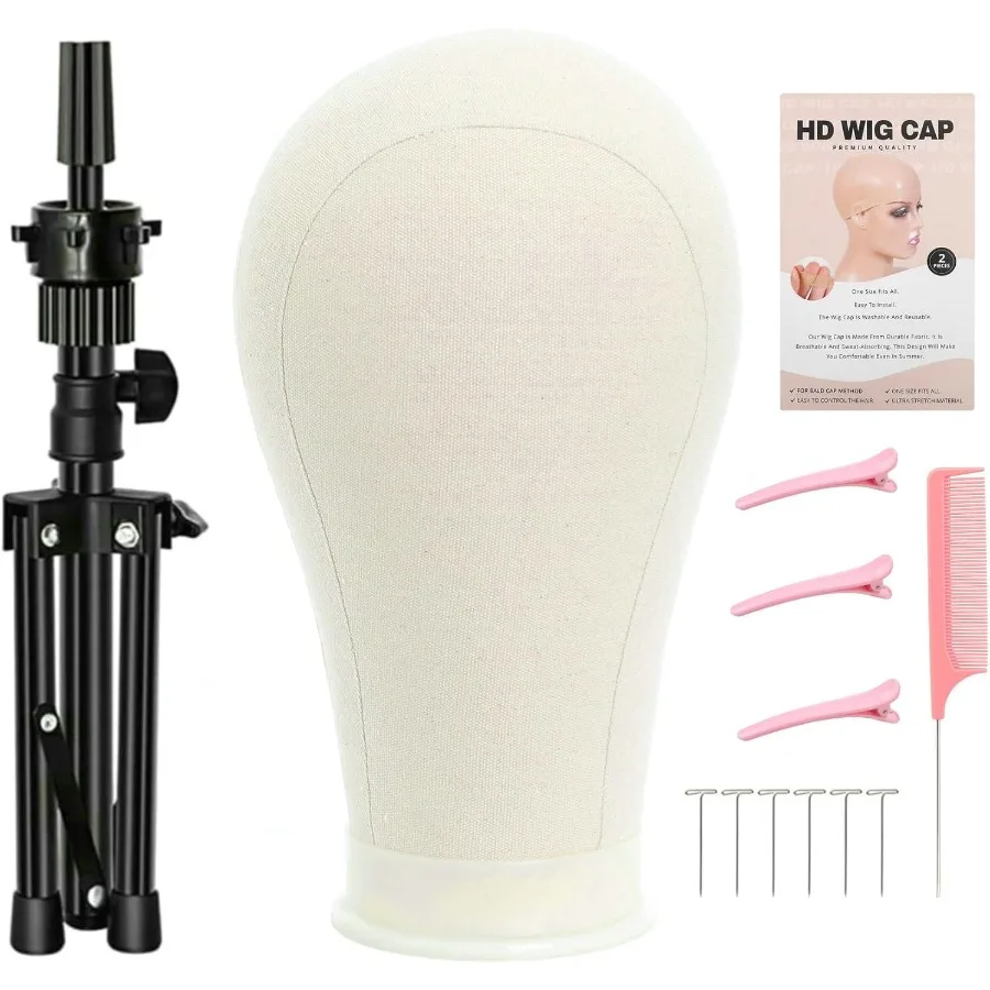 

23 Inches Wig Canvas Mannequin Head with Stand Tripod for Professional Hairdresser Practice Styling and Display of Human Hair W