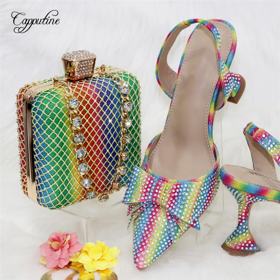 Gold  Women Shoes And Bag Set 2024 African Ladies Pointed Toes Pumps Match With Handbag Sandals Sandales Escarpins Femme CR932