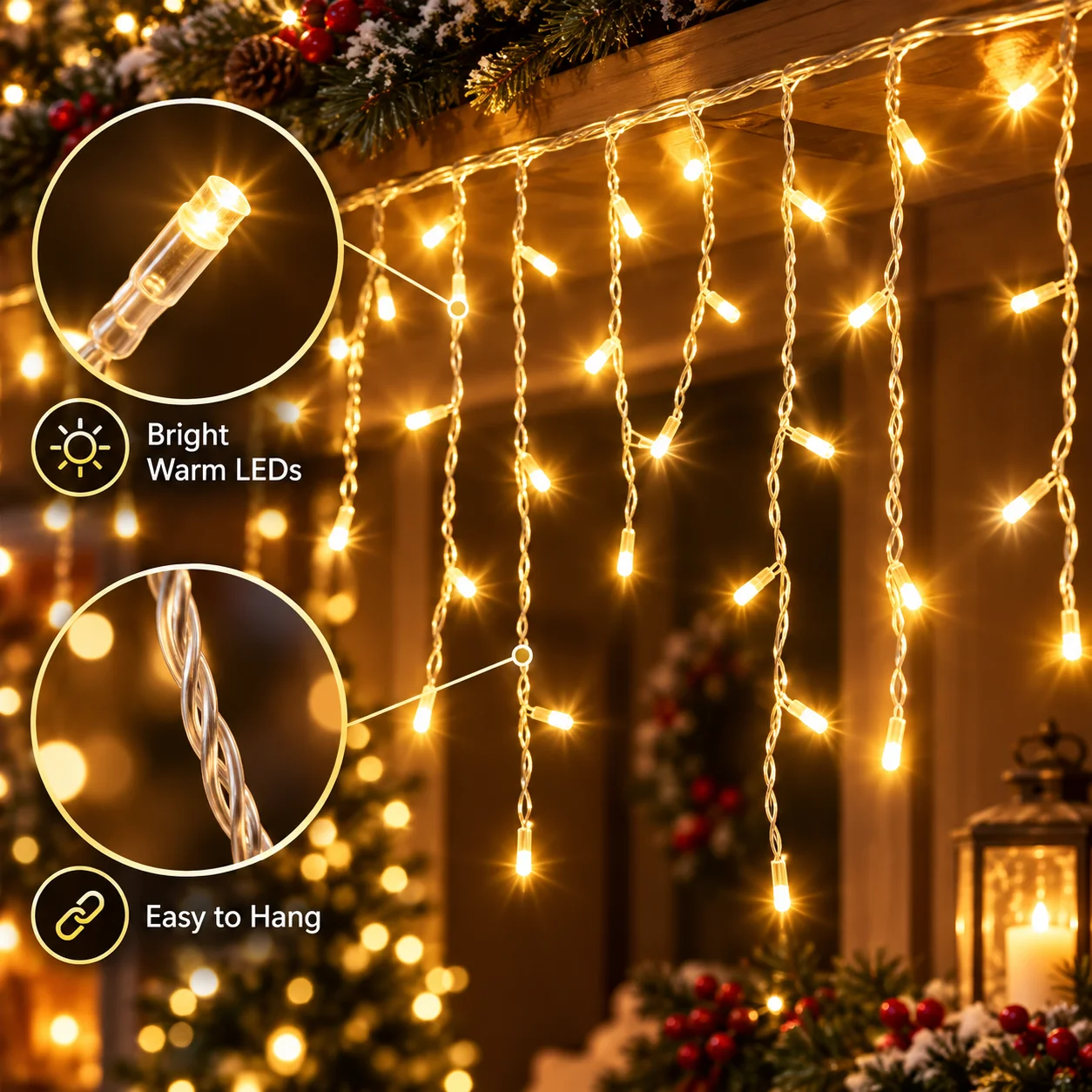 USB LED Fairy Icicle Lights 6M 10M Christmas Hanging Curtain Lights for Outdoor Patio Eaves Balcony Party Holiday Decoration