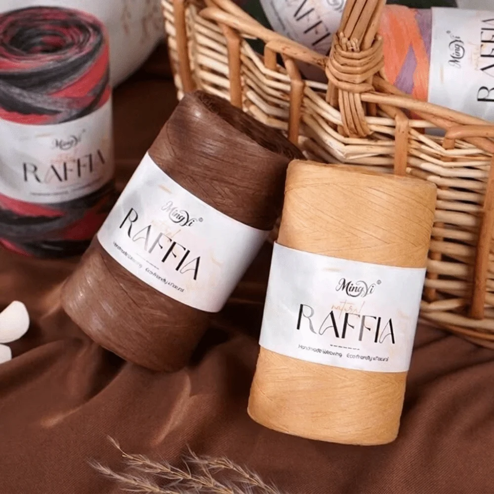 DIY Multi-Colored Raffia Yarn DIY Hand-Knitted Lafite Grass Rope Woven Thread Knitting Hats Bag