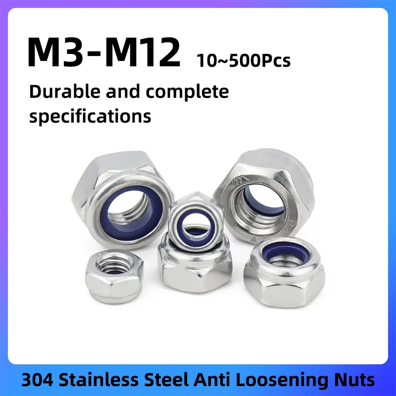 

10~500PCS Anti Loosening Nuts M3 M4 M5 M6 M8 M10 M12 304 Stainless Steel DIN985 Nylon Nuts Self-locking Anti Slip Locknut