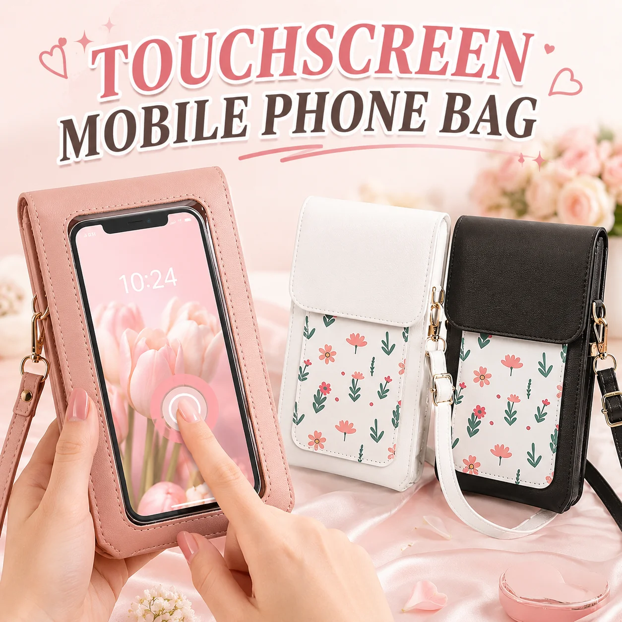 

Touchscreen Mobile Phone Bag For Women Mini Crossbody Shoulder Bag Small Floral Print Purse Lightweight Phone Wallet