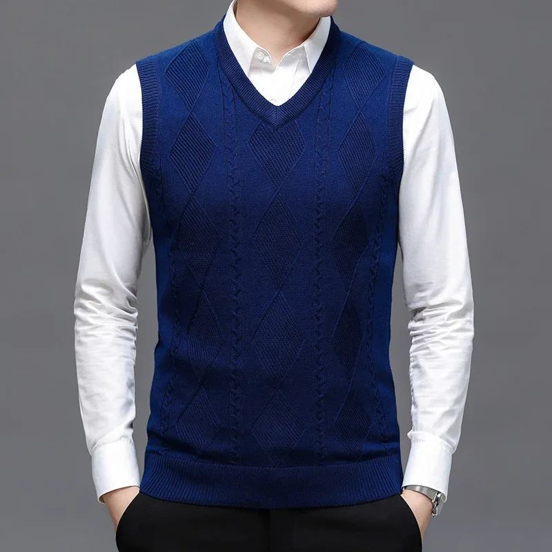 

Sweater Male 2024 New Autumn Winter Men Wool Vest Men's Jacquard Business Casual V-neck Y2k Mens Clothing