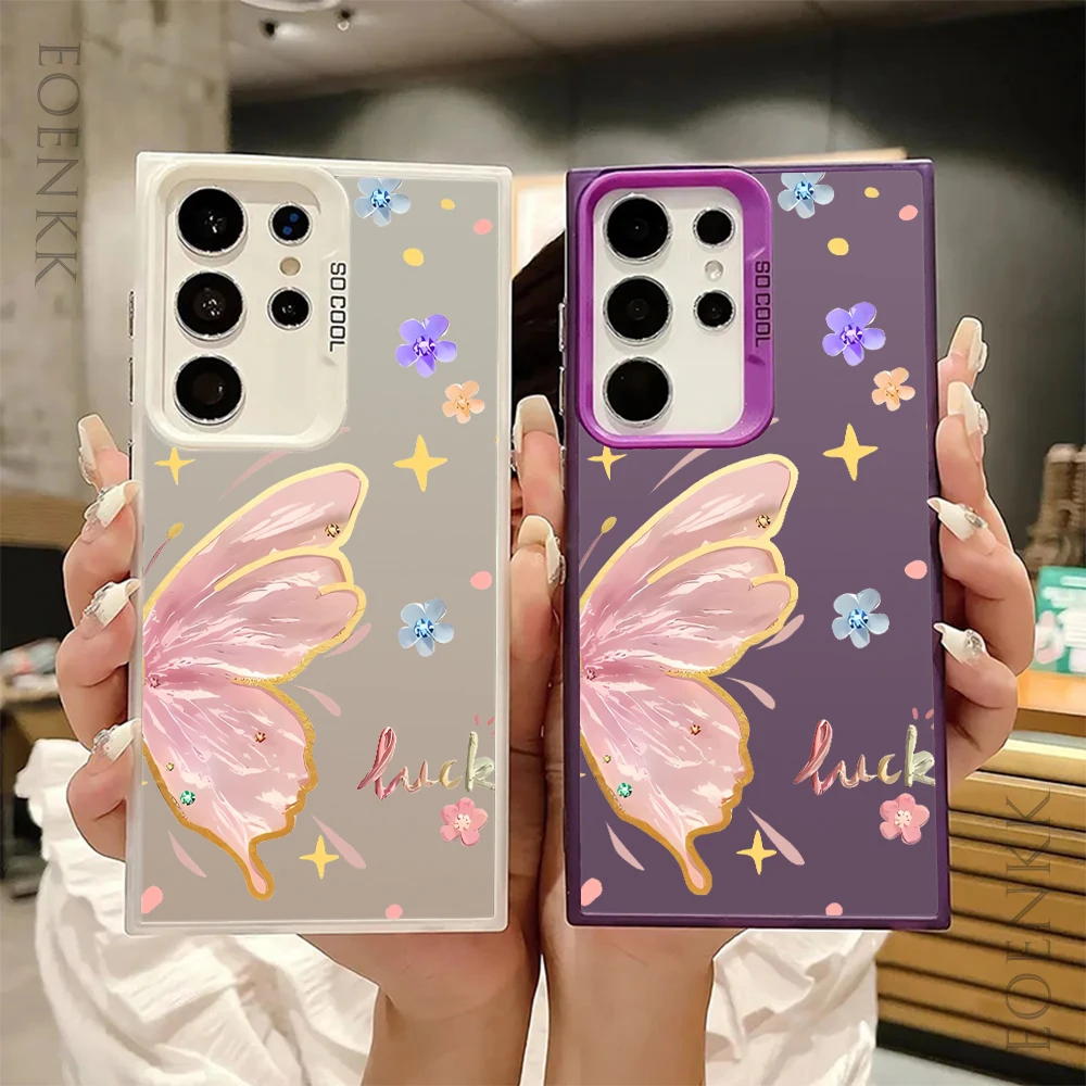 

Luxury Lucky Butterfly Phone Case For Samsung Galaxy S25 S24 S23 S22 S21 S20 UltraPlus FE A25 A35 A55 5G Shockproof Silver Cover