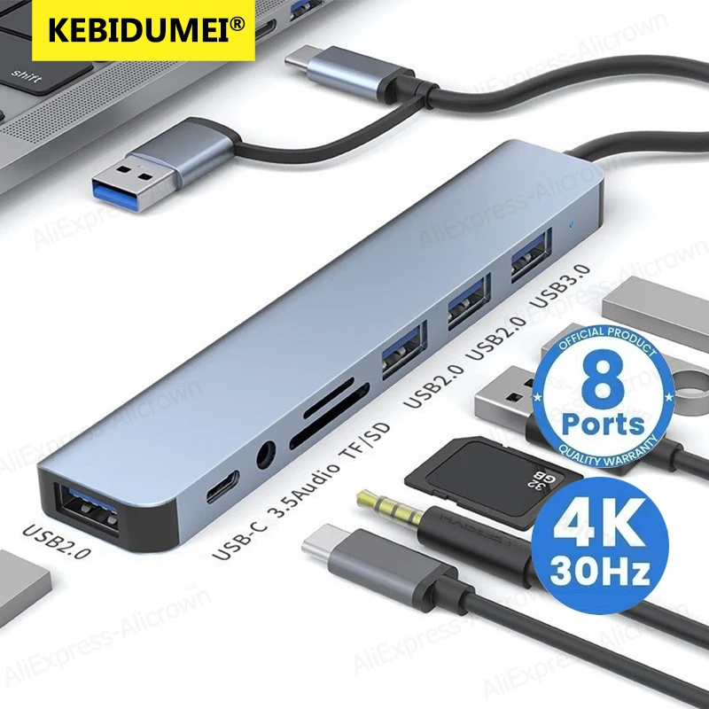 KEBIDUMEI 5Gbps USB3.0 HUB USB C HUB USB-C Docking Station High Speed Splitter Multiport Adapter TF SD Card Reader for PC/Laptop
