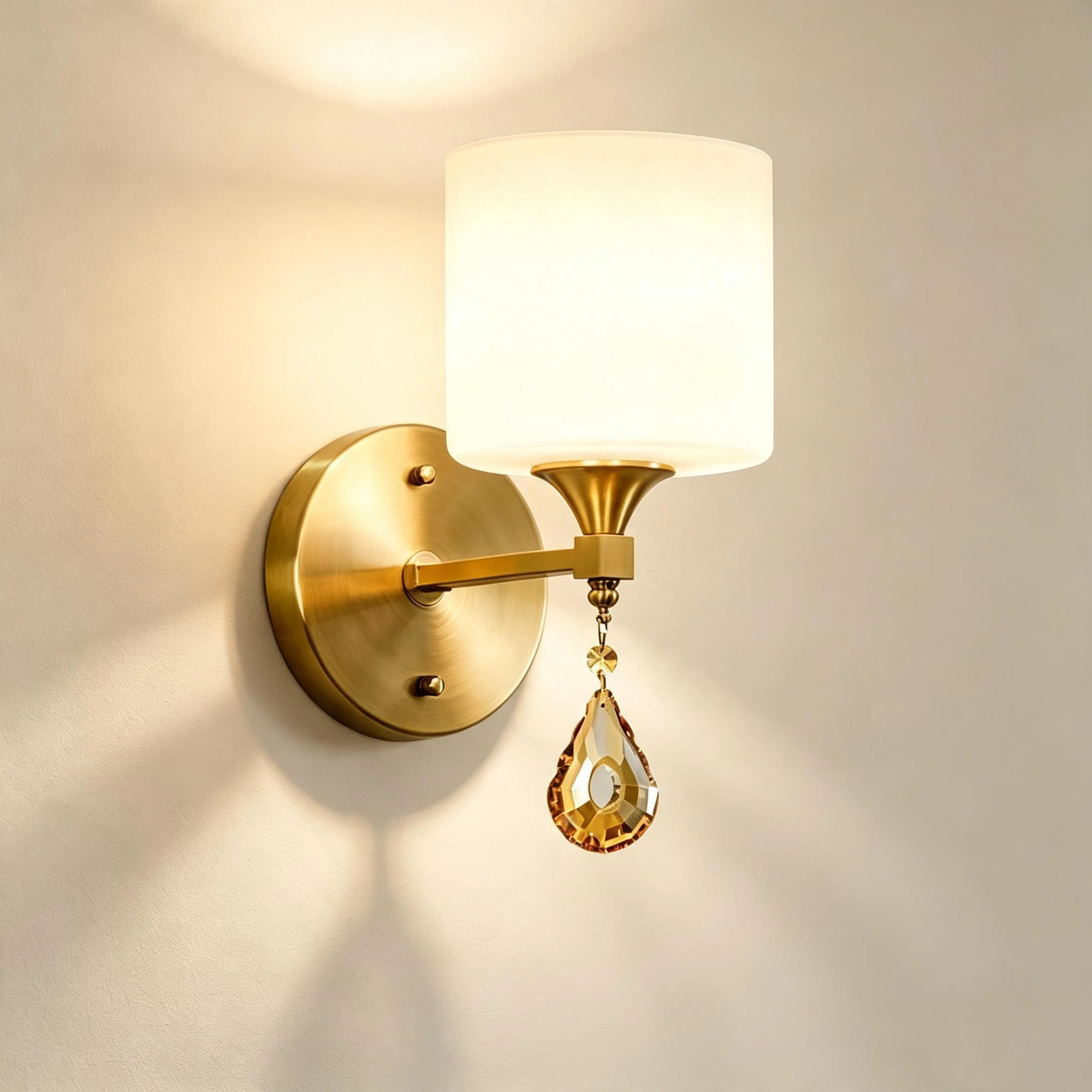 Nordic All Copper Crysta Wall Lamp ﻿Fabric Lamp Living Room Tv Background Wall Light Modern Corridor Bedroom Bedside Wall Sconc
