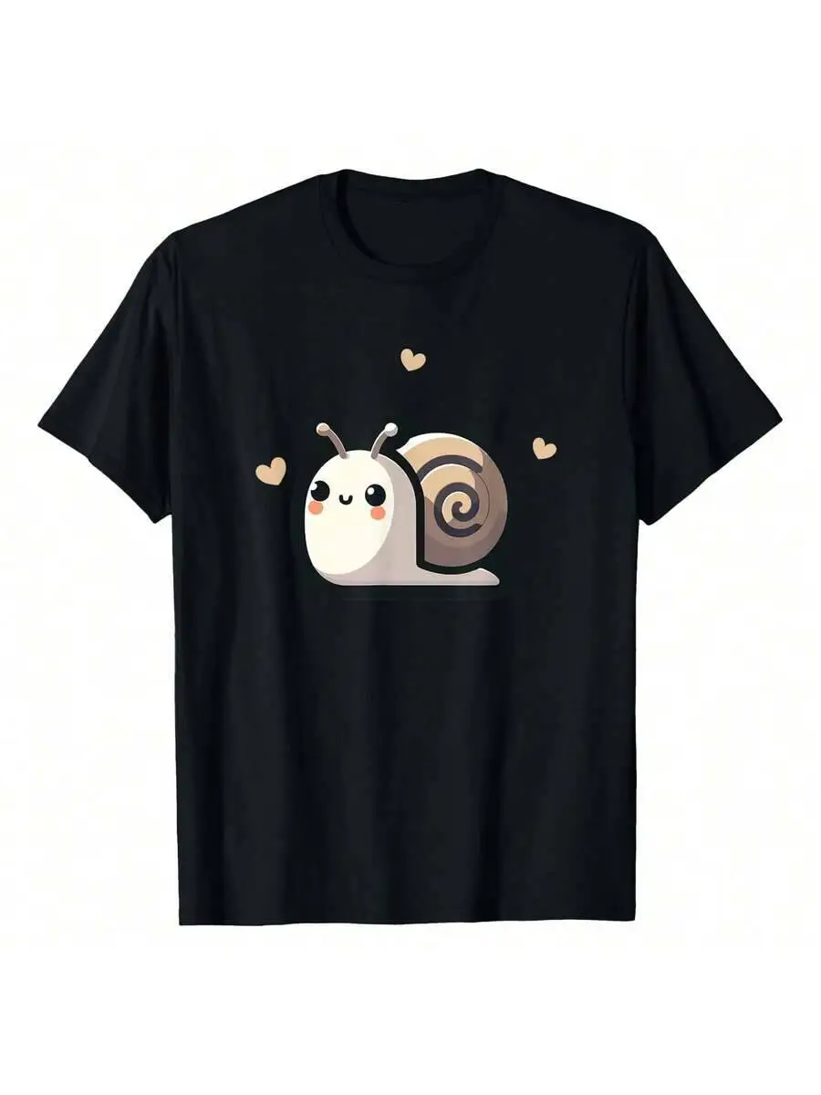 Kawaii Snail Cute Pattern T-Shirt, 220G Pure Cotton, Crew Neck, Perfect For Casual Wear And Stylish Outdoors. 100% Cotton Trendy Y2K Short-Sleeve Tee-Soft, Quick-Drying, Moisture-Wicking;  Great Gift for Christmas or Halloween