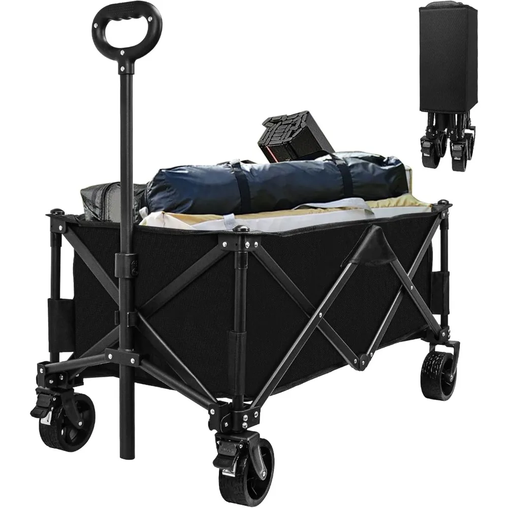 

Collapsible Folding Wagon, Heavy Duty Garden Cart with All Terrain Wheels,Portable Large Capacity Utility Wagon Cart