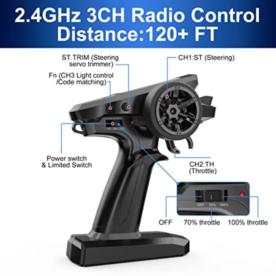 H16BM 1/16 RTR Brushless High Speed Electric 4X4 Off-Road RC Car Max 42mph Black and Red Fast Remote Control Truck wit