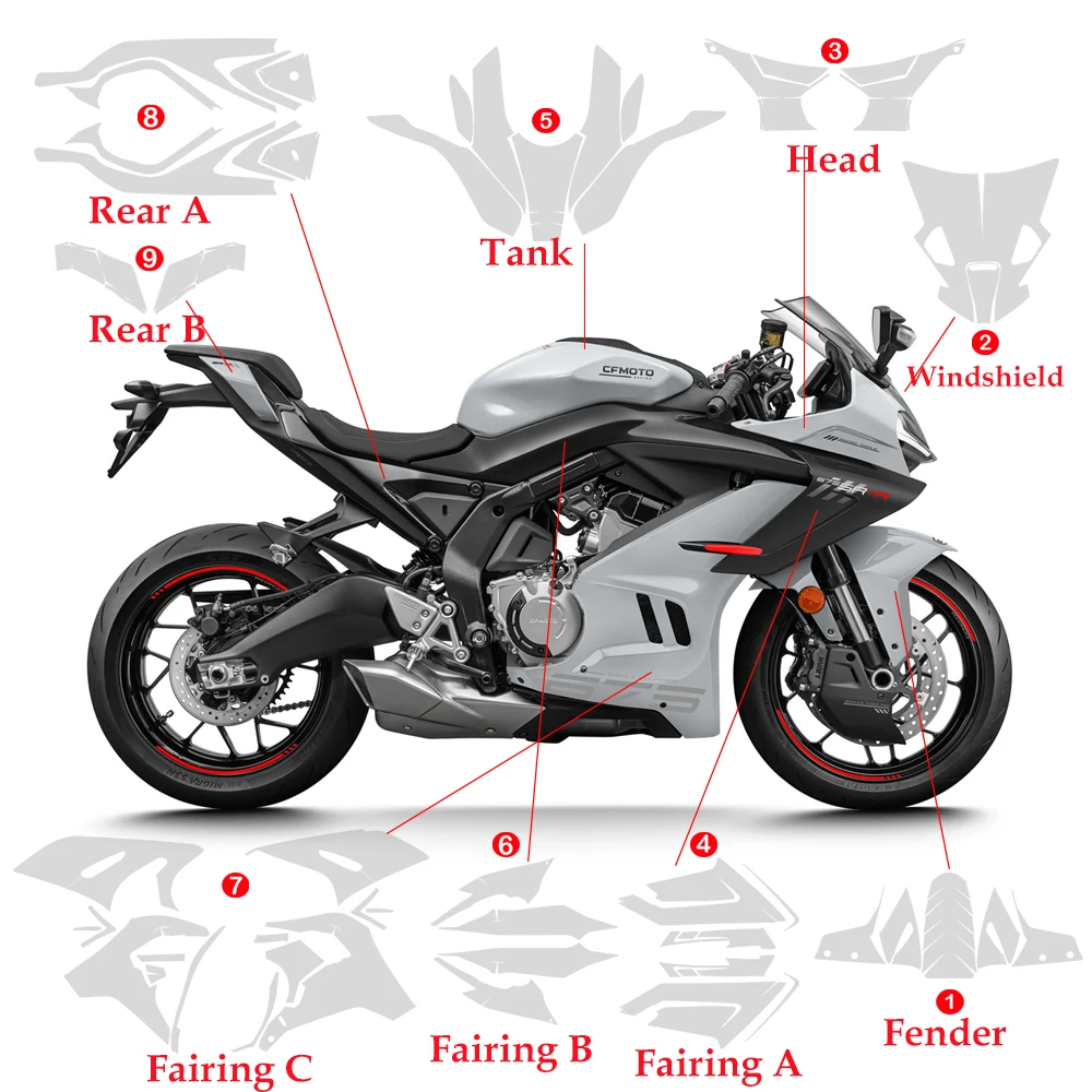 675SR-R PPF TPU Invisible Protection Film For CFMOTO 675 SR R 2024 Motor Accessories Bodykit Transparent TANK Protective Sticker
