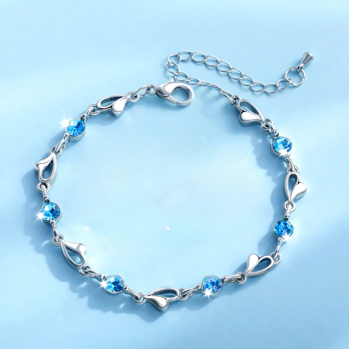 New 925 Sterling Silver Blue Zircon Bracelets For Women Fashion Designer Heart Shaped Adjustable Bracelet Exquisite Jewelry Gift