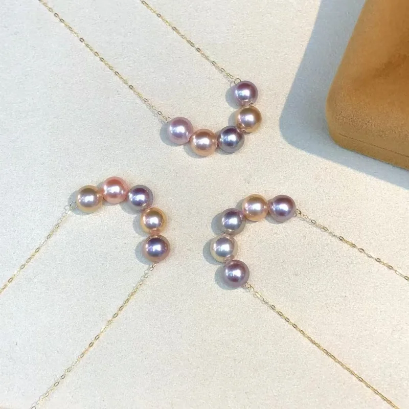 

Colorful 18K Yellow Gold necklace pendant Natural Freshwater Pearl au750 Fine Jewelry Fashionable light luxury gift fo