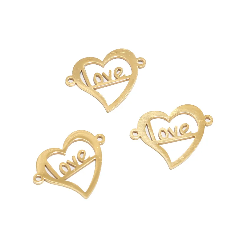 

10pcs Stainless Steel 17*22mm Gold Plated Charm Heart Connectors for DIY Love Jewelry Bracelets Making Findings New