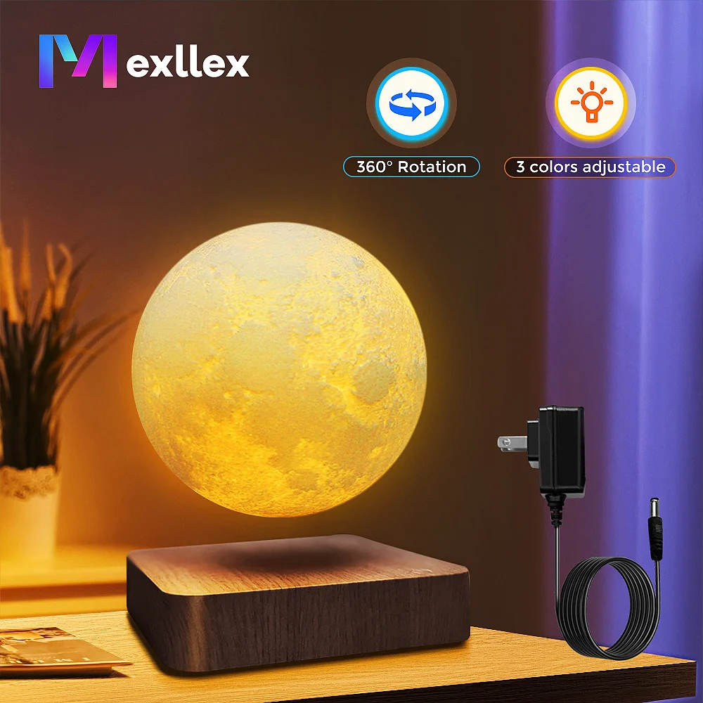 Luz Nocturna flotante magnética de Luna levitante, 3 colores de temperatura, lámpara LED 3D de mesa creativa con Base de madera para regalo y oficina
