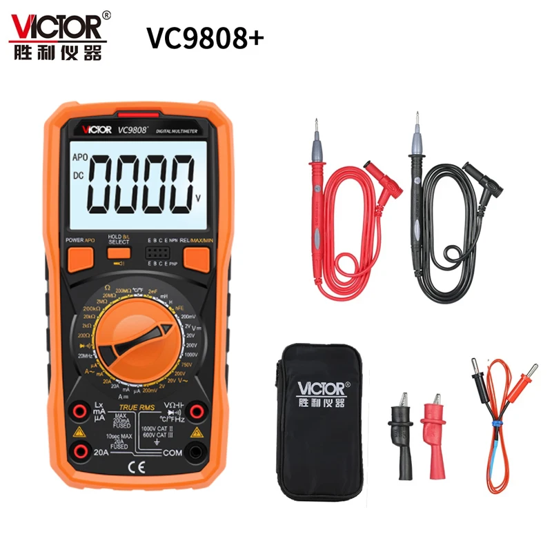 VICTOR NEW VC9808+ 3 1/2 True RMS Digital Multimeter 1000V 20A DC AC Ammeter Voltmeter Inductance Frequency Temperature Meter