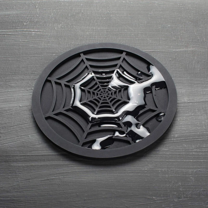 Silicone Spider Web Coasters For Drinks - 6 Pack Unique Design Spider Drink Coasters, 4Inch Black Coaster Set