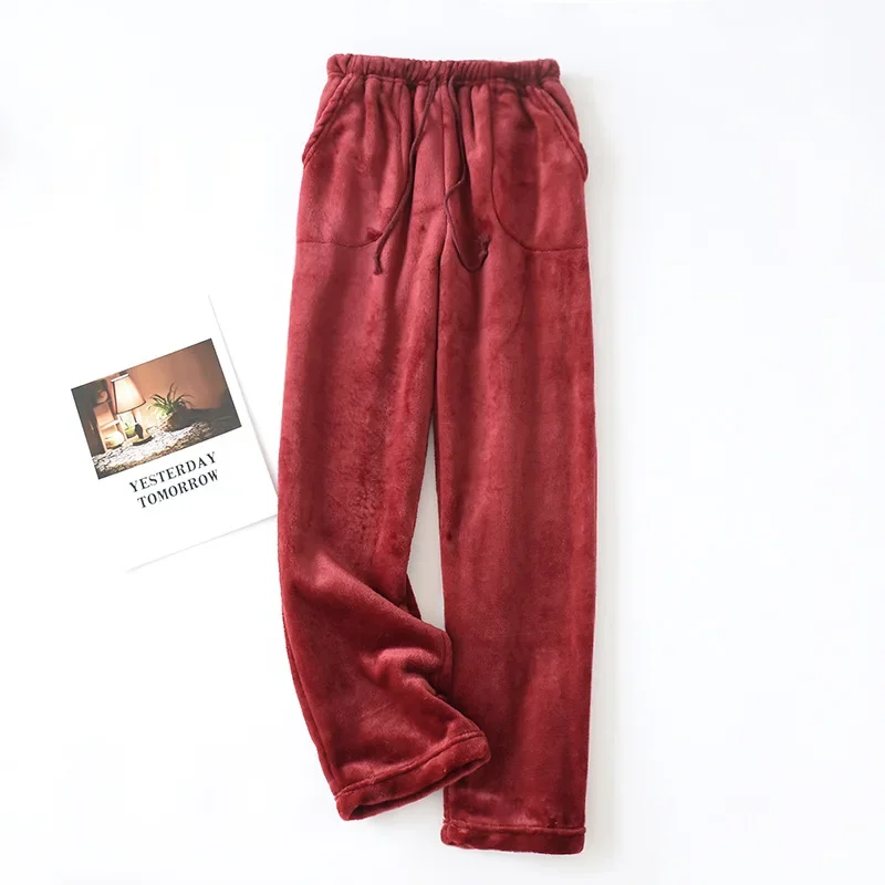 Autunno inverno Sleep Pants donna Warm flanella pigiama pantaloni Loungewear pantaloni larghi in pile corallo Lounge Wear nuovo