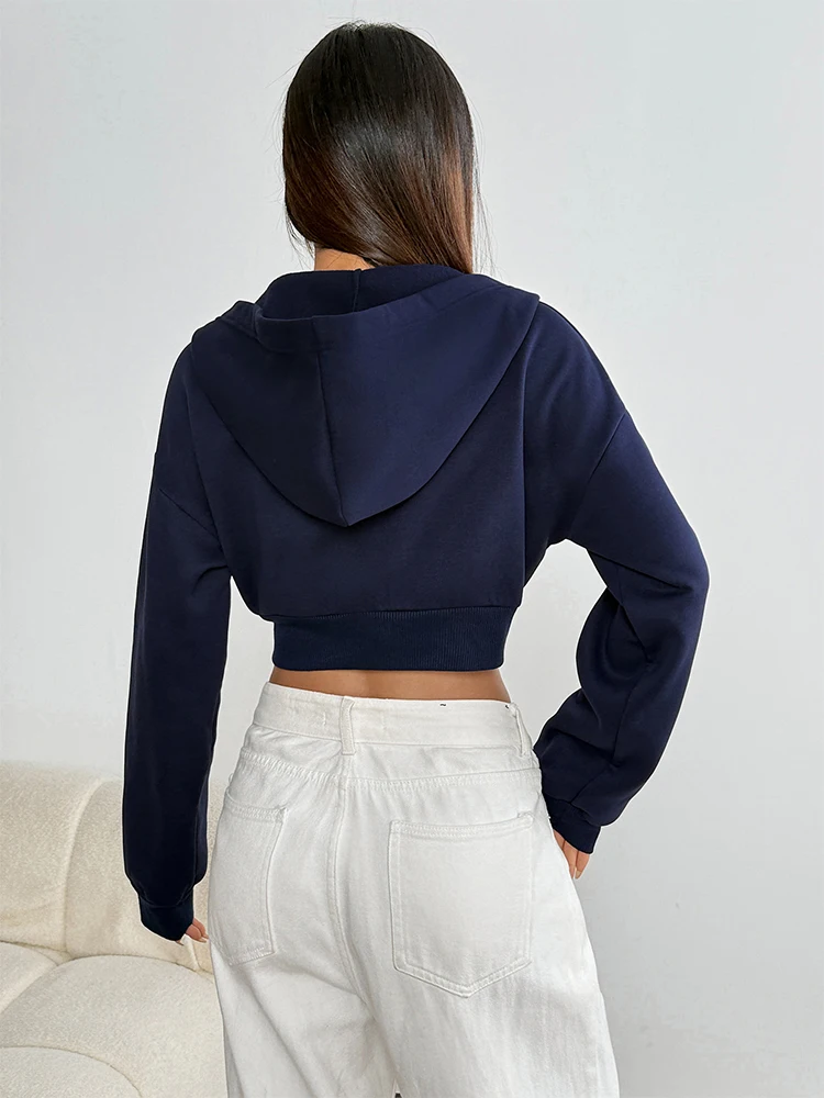 여성 후드티 가을 신상 스트리트웨어 패션 긴 소매 지퍼 캐주얼 슬림 다용도 후드티 크롭탑 여성 스포츠 코트 의류