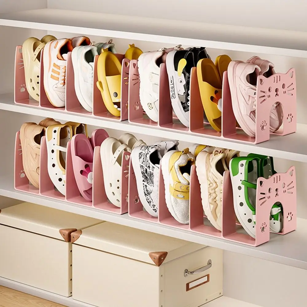 

2Pcs Practical Plastic Kids Shoes Rack Large Capacity Stackable Shoe Cabinet Storage Rack Space Saving Divider Bookshelf Desktop