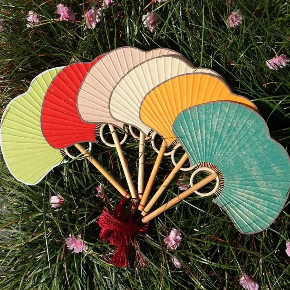 DIY Double-sided Ginkgo Round Fan Exquisite Vintage Hand Circular Fan Portable Rice Paper Fan Calligraphy Painting